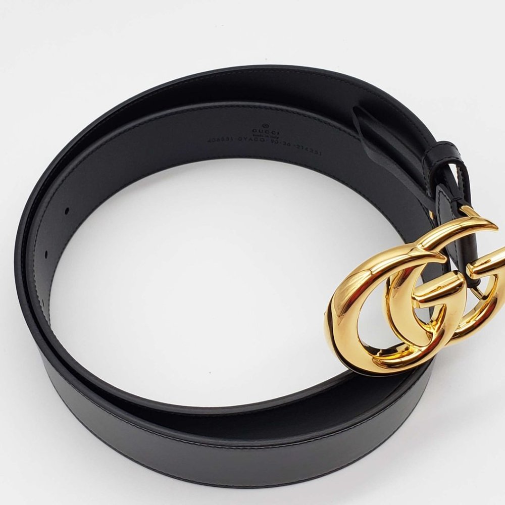 100% Authentic Gucci GG Marmont Leather Black Belt with Shiny Gold Buckle New - Picture 3 of 9